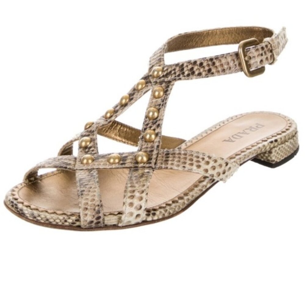 Prada Studded Snakeskin Sandals
